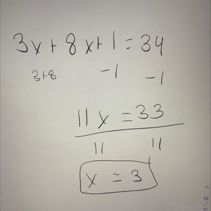 3x + 8x +1 = 34 (Combine like terms) x=-example-1