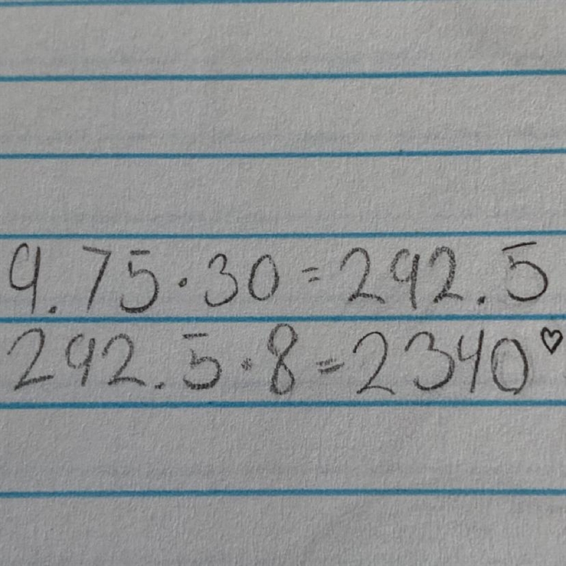 Blake had a job during his summer vacation. He earned $9.75 per hour and worked 30 hours-example-1