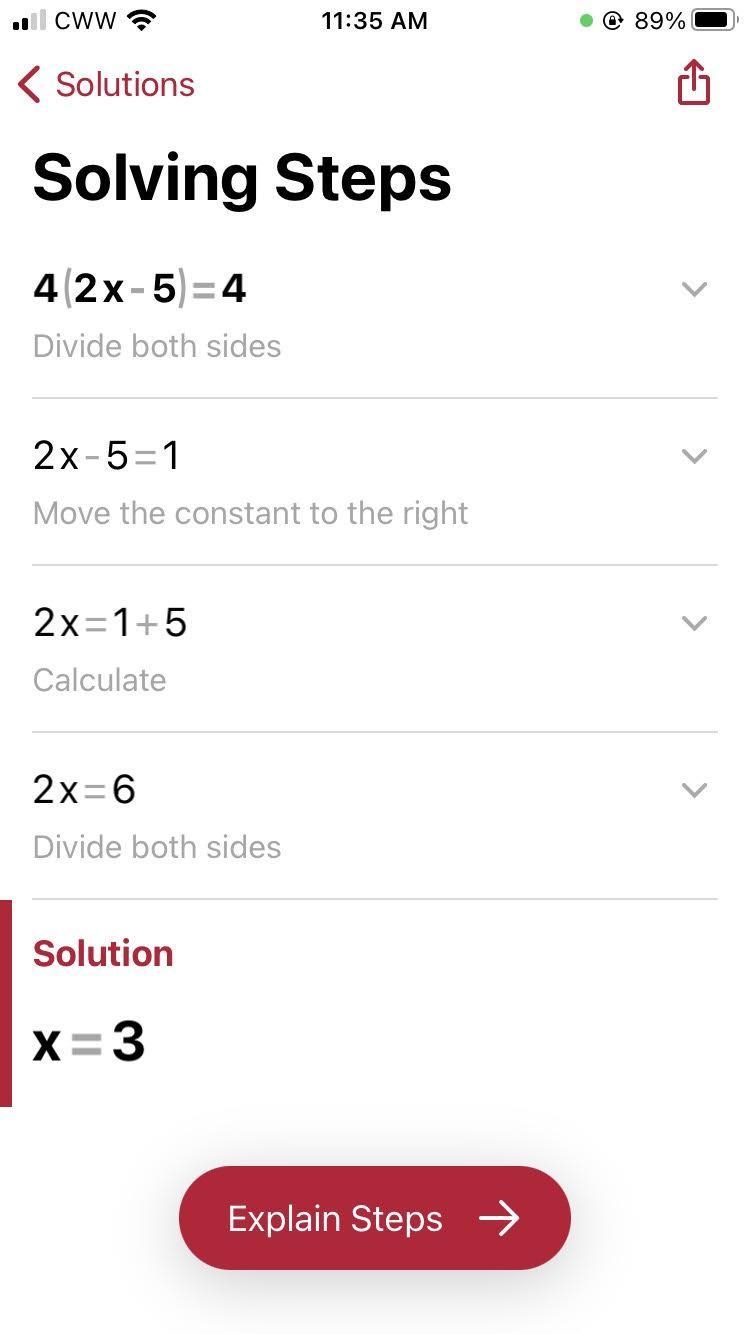 How many solutions does 4(2x – 5) = 4 have?-example-1