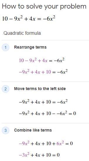 Solve 10-9x^2+4x=-6x^2-example-1