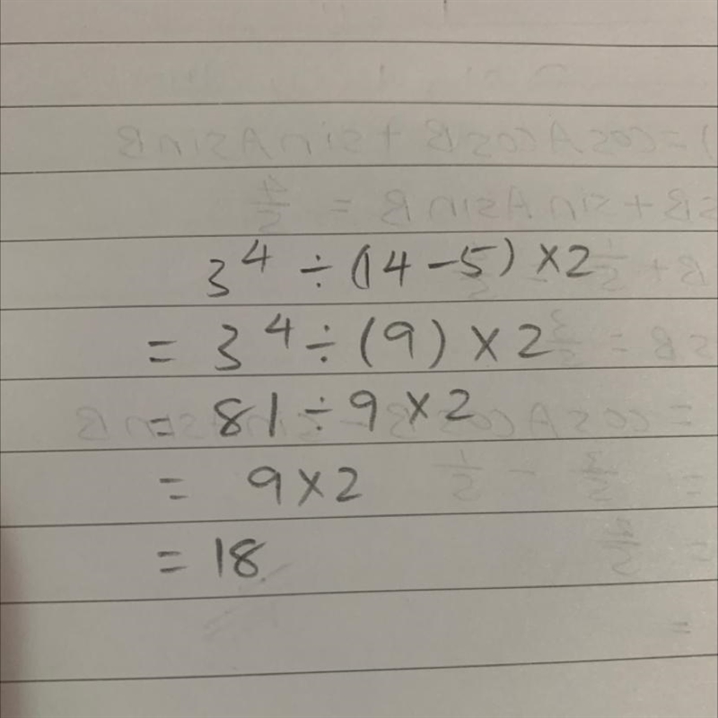 Evaluate the expression 3 to the power of 4 ÷ (14 − 5) × 2.-example-1