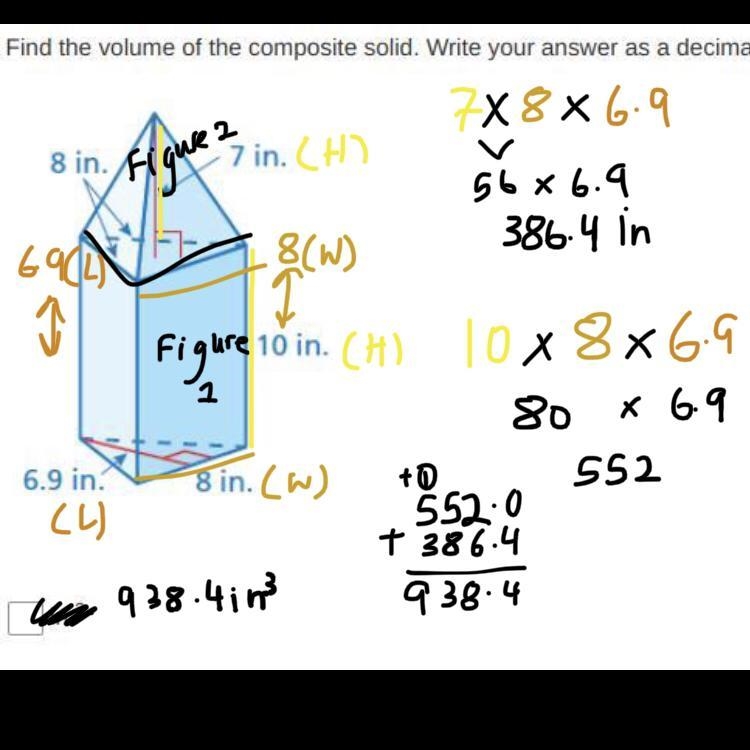 Find the volume of the composite solid. Write your answer as a decimal.-example-1