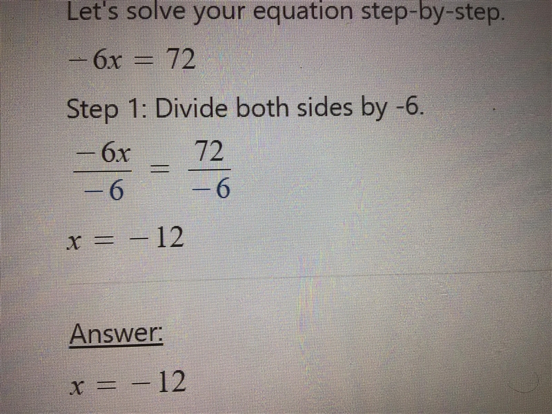 Paul is solving -6x=72 find his mistake and correct it-example-1