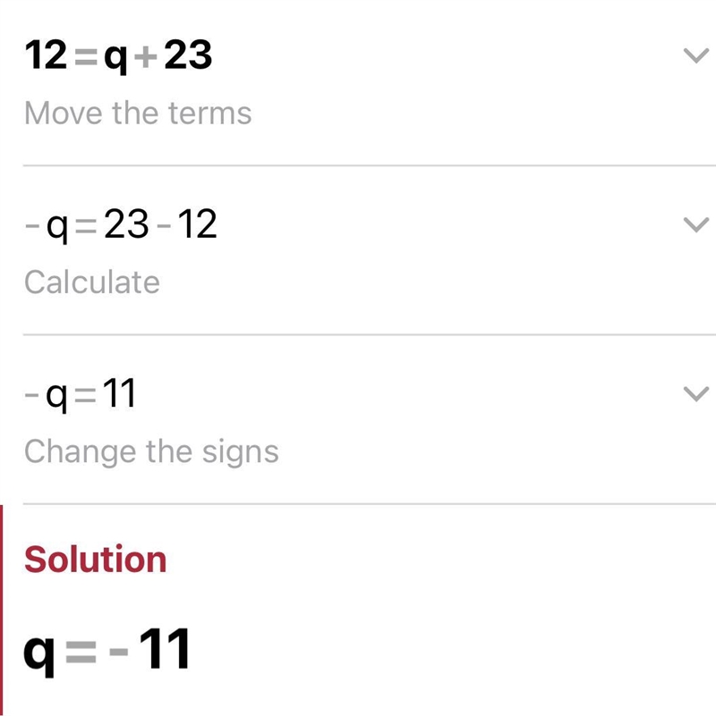 Solve the equation. 12=q+23 q=-example-1