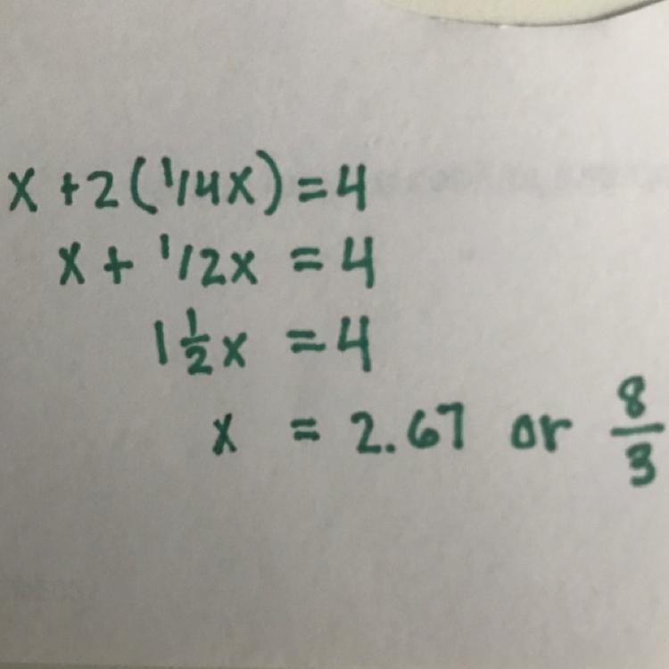 Solve the system of equations by substitution. y=1/4x x+2y=4-example-1