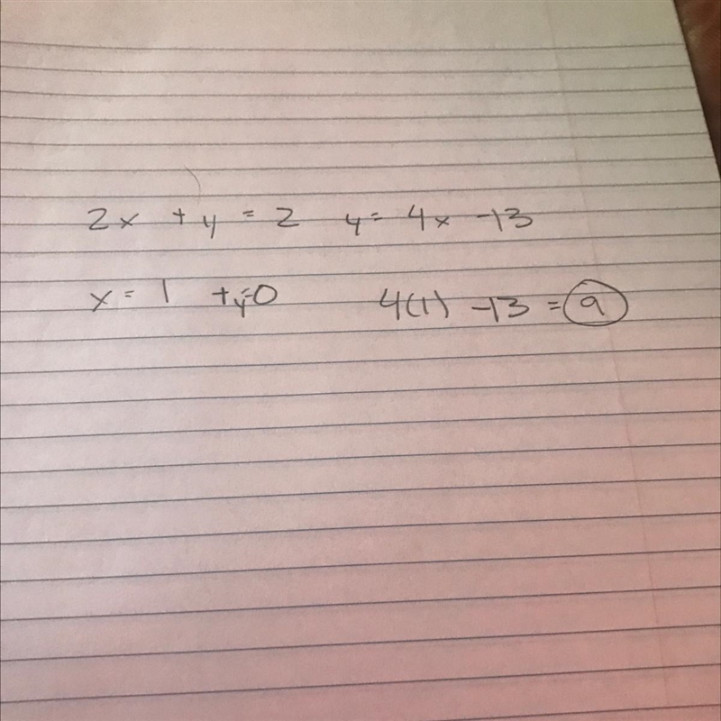 Solve both: 2x + y = 2 and y = 4x - 13-example-1