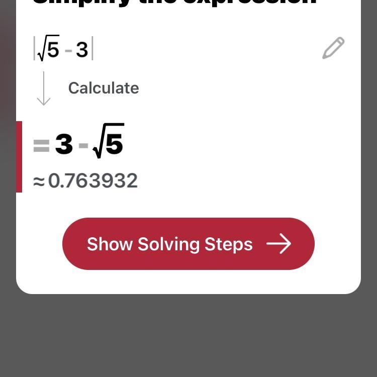 Write the following without using absolute value: | √(5) - 3 |-example-1