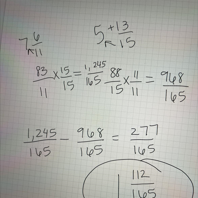 What is the estimated difference between 7 6/11 - 5 13/15 (The answer should be a-example-1