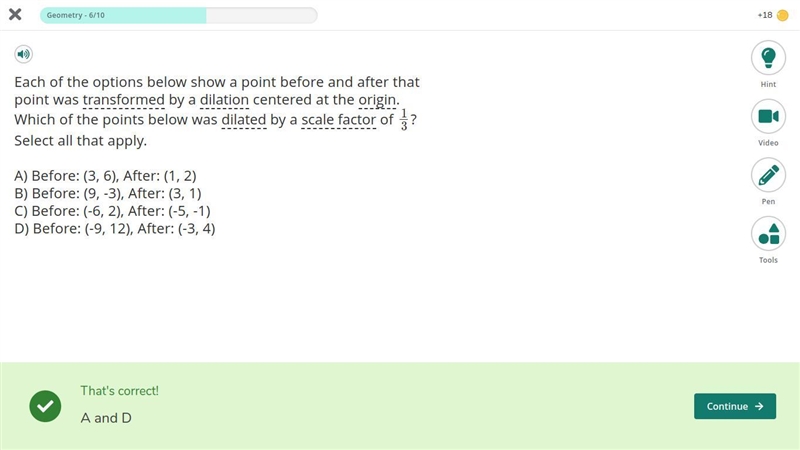 Each of the options below show a point before and after that point was transformed-example-1