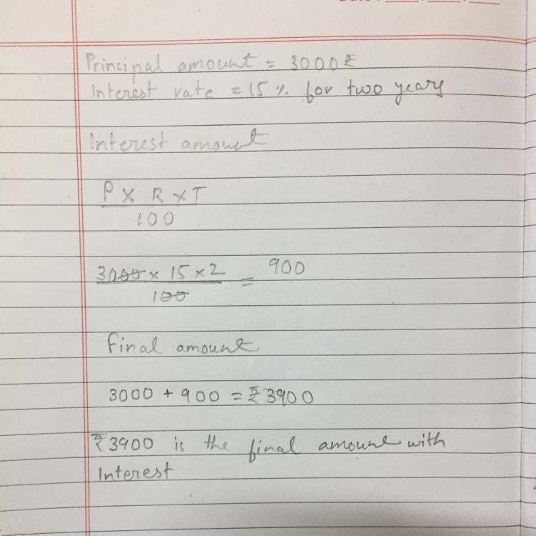 Find the amount and compound interest on Rs.3000 for 2 years at 15% per annum compounded-example-1