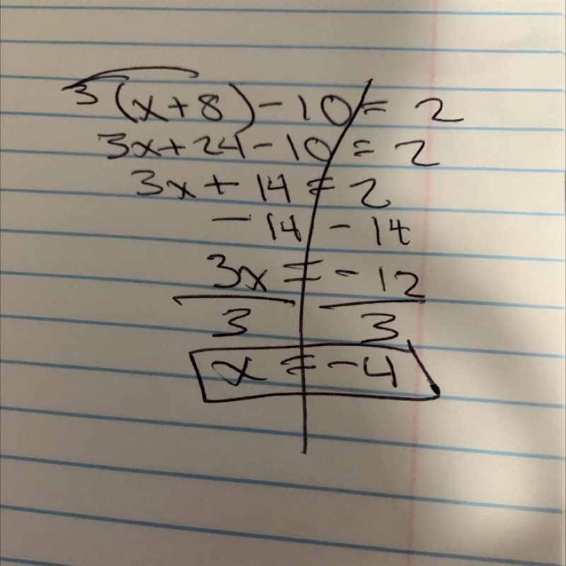 Ten fewer than 3 times the sum of a number and eight is 2-example-1