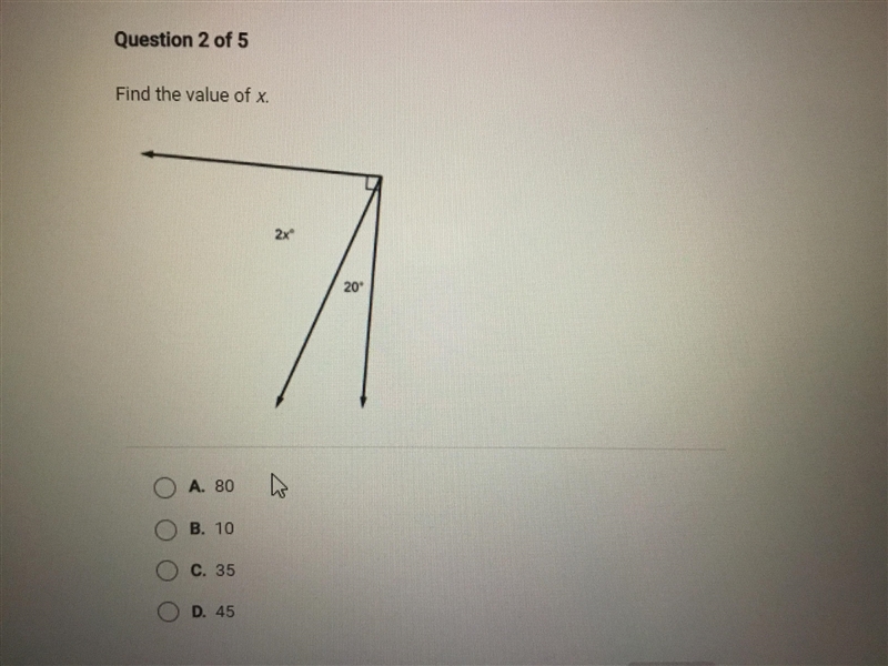 Find the value of x. Answers- 80,10,35,45-example-1