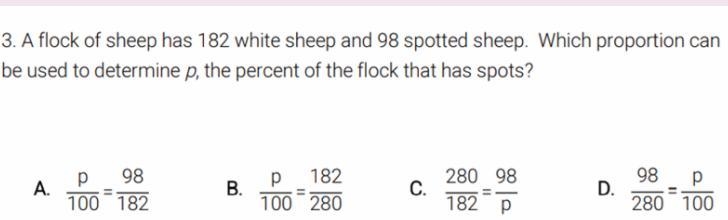 Which proportion can be used to determine p, the percent of the flock that has spots-example-1