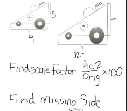 Race care #2 is a scale drawing of drawing #1. The measurement from the front of race-example-1