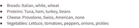 Andre knows he wants a sandwich that has ham, lettuce, and tomatoes on it. He doesn-example-1