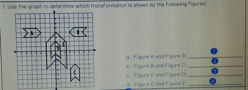 1. Use the graph to determine which transformation is shown by the following figures-example-1