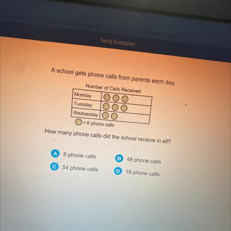 A school gets phone calls from parents each day. Number of Calls Received Monday Tuesday-example-1