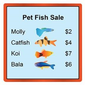 A pet store is having a pet fish sale. Lauren bought b balas and c catfish. Write-example-1