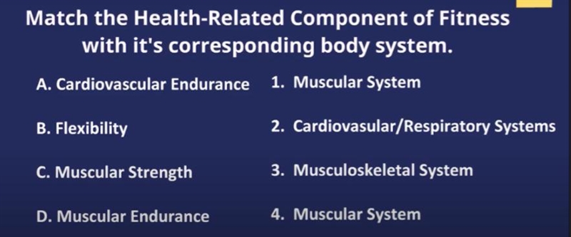 Match the Health-Related Component of Fitness with it's corresponding body system-example-1