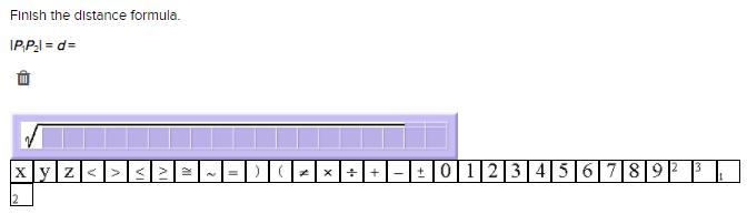 Finish the distance formula. |P1P2| = d =-example-1