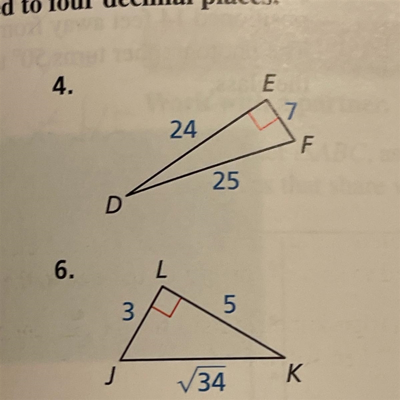 Help please,, The instructions are: find the tangents of the acute angles in the right-example-1