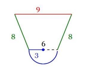 Find the area of the composite shape if the trapezoid has a height of 7 in. Use pi-example-1