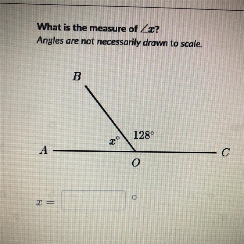 What is the measure of Zx? Angles are not necessarily drawn to scale. B 128° A- C-example-1