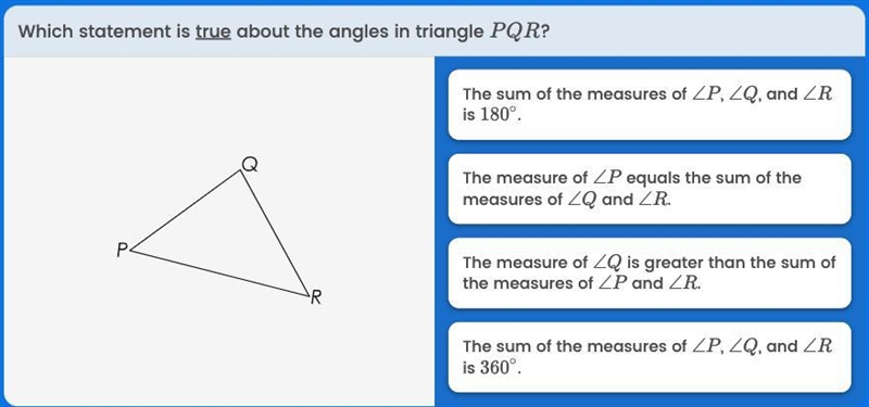 Which statement is true about the angles in triangle P Q R ( THIS FOR A GRADE &amp-example-1