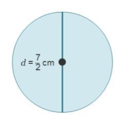 The radius is ___ cm. O A.) 3 O B.) 7/4 O C.) 7/2 O D.) 7 The circumference in terms-example-1