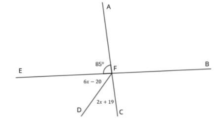 Help me Line AC intersects line EB at point F. Ray FD extends from point F. Determine-example-1