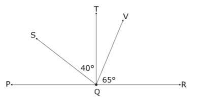 In the figure below, points P, Q, and R are on a straight line. Angle RQV and Angle-example-1