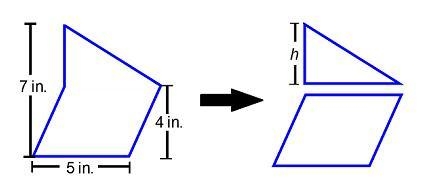 The irregular figure on the left has been decomposed into the figures on the right-example-1