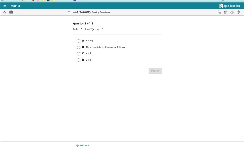 Solve: 7 - 2x = 2 (x - 4) - 1-example-1