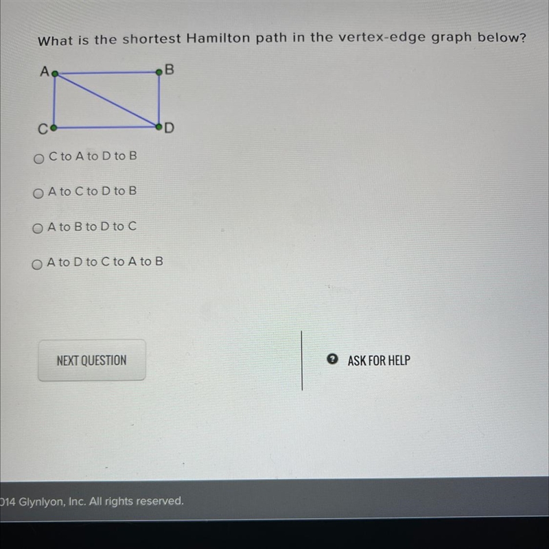 What is the shortest Hamilton path in the vertex-edge graph below?-example-1