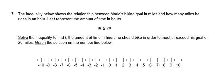 The inequality below shows the relationship between Mario’s biking goal in miles and-example-1