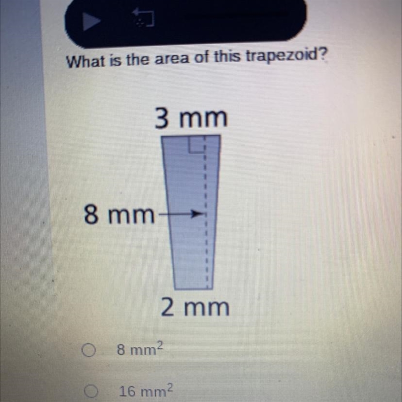 What is the area of this trapezoid? 8mm to the power of 2 16 mm to the power of 2 20mm-example-1