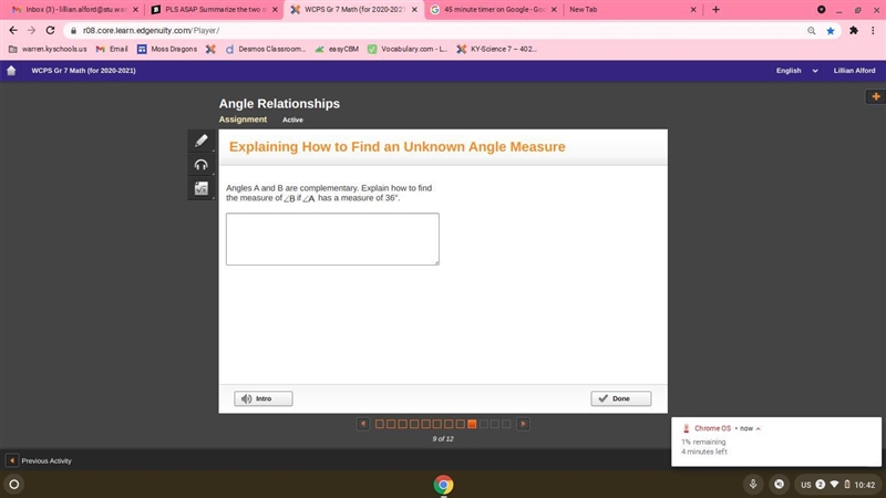 Pls help asap Angles A and B are complementary. Explain how to find the measure ofAngle-example-1