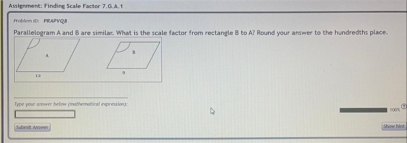 Parallelogram A and B are similar. What is the scale factor from rectangle B to A-example-1