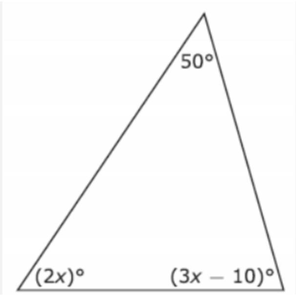 The angle measures of a triangle are shown in the diagram. What is the value of x-example-1