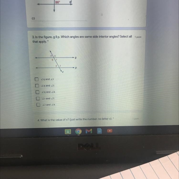 3. In the figure, gllp. Which angles are same side interior angles? Select all 1 point-example-1