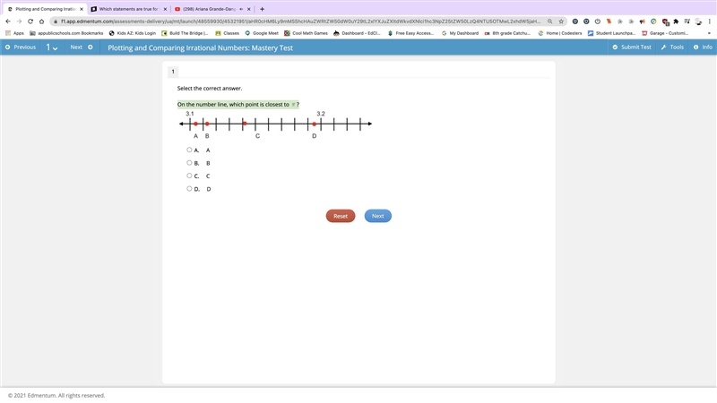 On the number line, which point is closest to ?-example-1