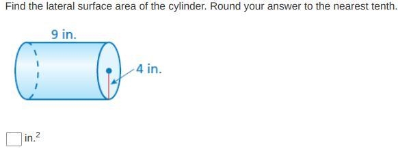 Find the lateral surface area of the cylinder. Round your answer to the nearest tenth-example-1