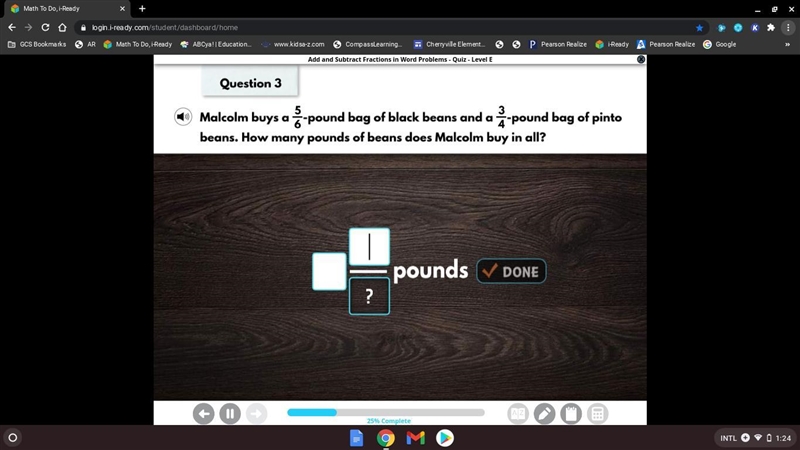 Malcolm buys a 5/6 pound bag of black beans and a 3/4 pound bag of pinto beans how-example-1