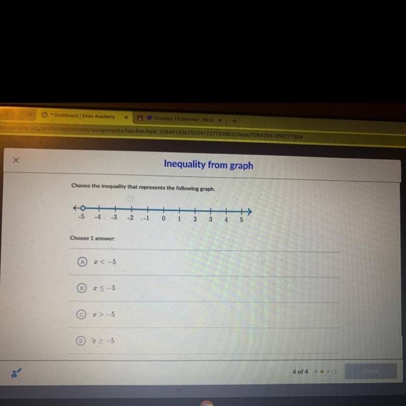 Choose the inequality that represents the following graph.-example-1