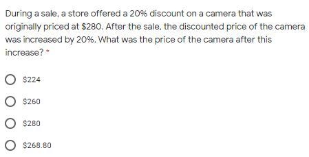 During a sale, a store offered a 20% discount on a camera that was originally priced-example-1