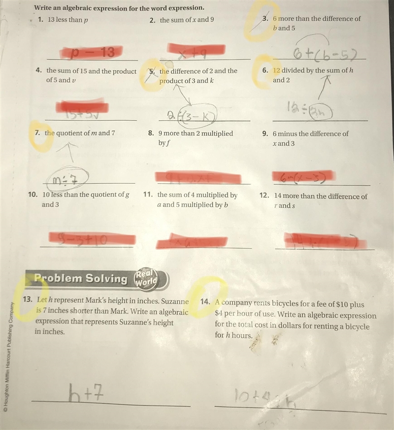 Im helping my little cousin do his math the yellow highlighted ones need to be checked-example-1