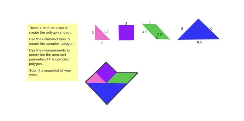 Using the measurements of the shapes.. determine the area and perimeter of the irregular-example-1