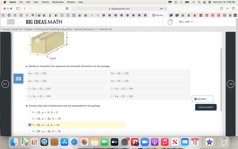 Question 1 A postal service says that a rectangular package can have a maximum combined-example-2