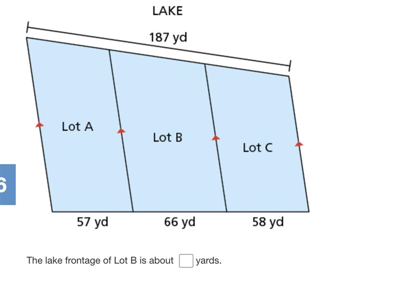 The real estate term lake frontage refers to the distance along the edge of a piece-example-1