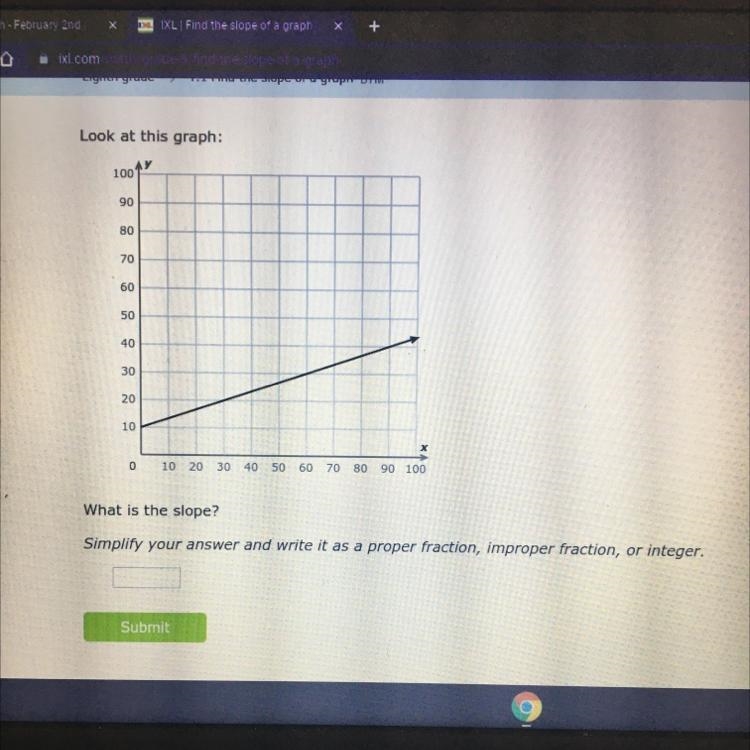 Look at this graph: What is the slope? Simplify your answer and write it as a proper-example-1